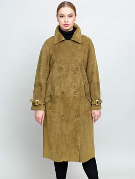 Пальто из натуральной кожи с английским воротником